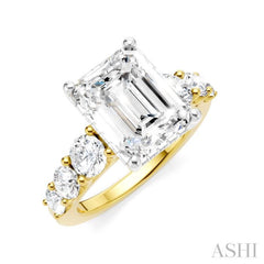 1 1/5 Ctw Emerald Shape Round Cut Diamond Semi-Mount Engagement Ring in 14K Yellow and White Gold