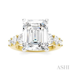 1 1/4 Ctw Emerald Shape Round Cut Diamond Semi-Mount Engagement Ring in 14K Yellow and White Gold