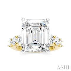 1 1/4 Ctw Emerald Shape Round Cut Diamond Semi-Mount Engagement Ring in 14K Yellow and White Gold