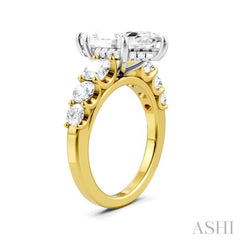 1 1/5 Ctw Marquise Shape Round Cut Diamond Semi-Mount Engagement Ring in 14K Yellow and White Gold