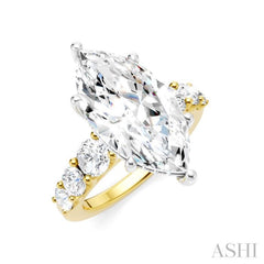 1 1/5 Ctw Marquise Shape Round Cut Diamond Semi-Mount Engagement Ring in 14K Yellow and White Gold