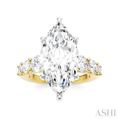 1 1/5 Ctw Marquise Shape Round Cut Diamond Semi-Mount Engagement Ring in 14K Yellow and White Gold