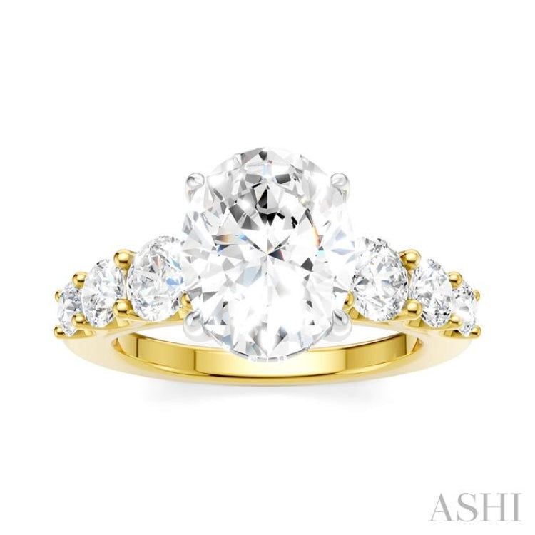 1 1/5 Ctw Oval Shape Round Cut Diamond Semi-Mount Engagement Ring in 14K Yellow and White Gold