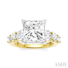1 1/5 Ctw Princess Shape Round Cut Diamond Semi-Mount Engagement Ring in 14K Yellow and White Gold