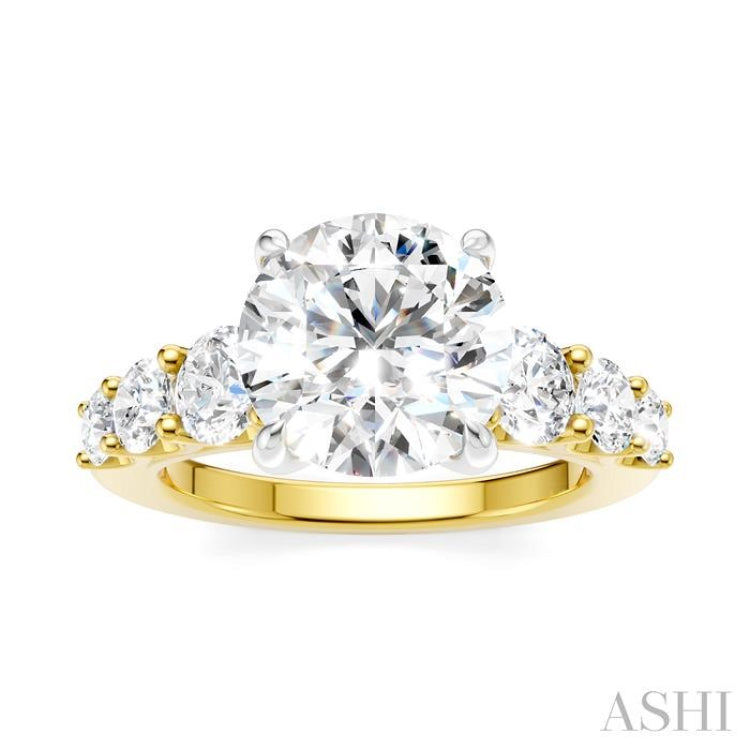 1 1/5 Ctw Round Shape Round Cut Diamond Semi-Mount Engagement Ring in 14K Yellow and White Gold