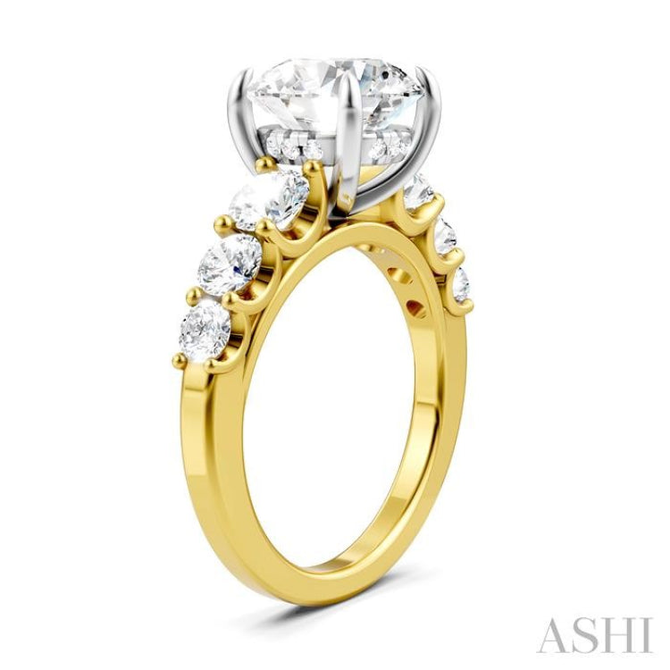 1 1/5 Ctw Round Shape Round Cut Diamond Semi-Mount Engagement Ring in 14K Yellow and White Gold