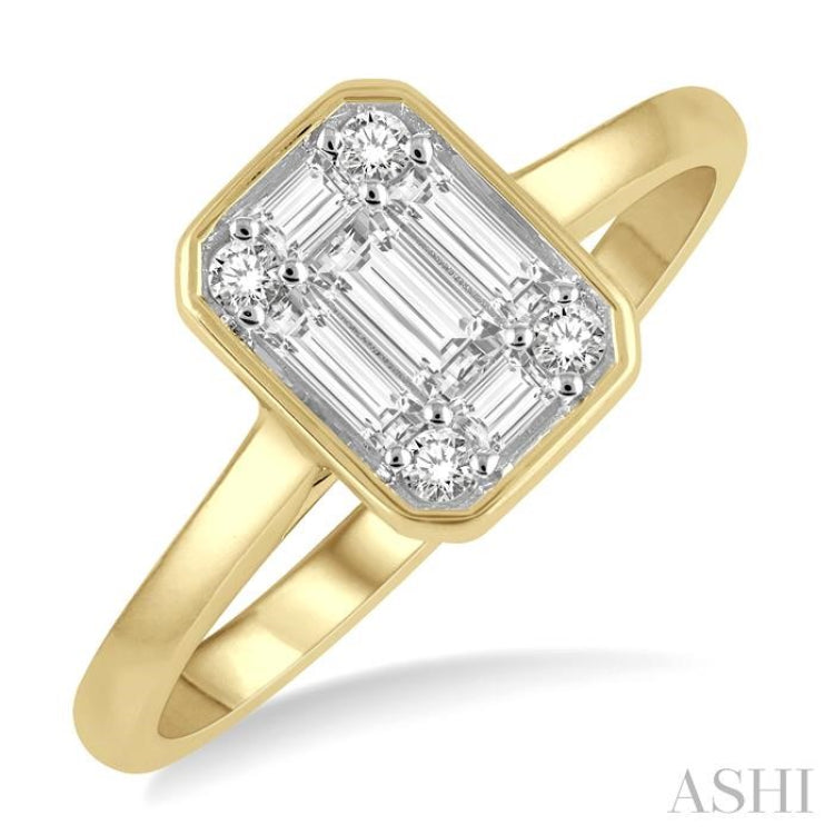 1/2 Ctw Octagonal Shape Baguette and Round Cut Diamond Ladies Ring in 14K Yellow and White Gold