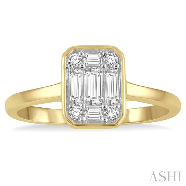 1/2 Ctw Octagonal Shape Baguette and Round Cut Diamond Ladies Ring in 14K Yellow and White Gold