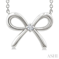 1/50 Ctw Bow Round Cut Diamond Fashion Pendant With Chain in Sterling Silver