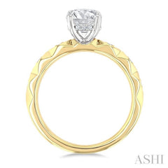 1/10 Ctw Circular Shape Grooved Shank Semi-Mount Diamond Engagement Ring in 14K Yellow and White Gold
