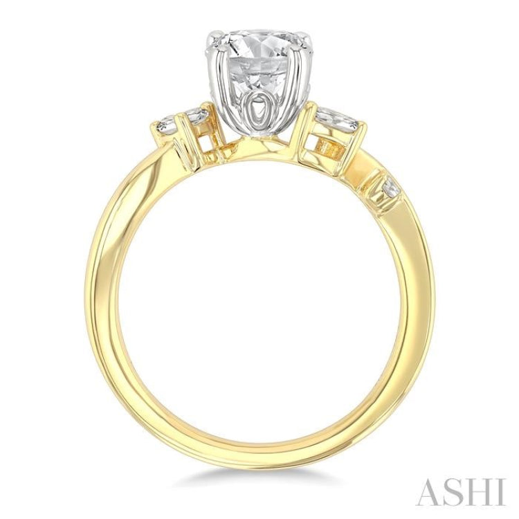 1/4 Ctw Bypass Circular Shape Pear and Round Cut Diamond Semi-Mount Engagement Ring in 14K Yellow and White Gold