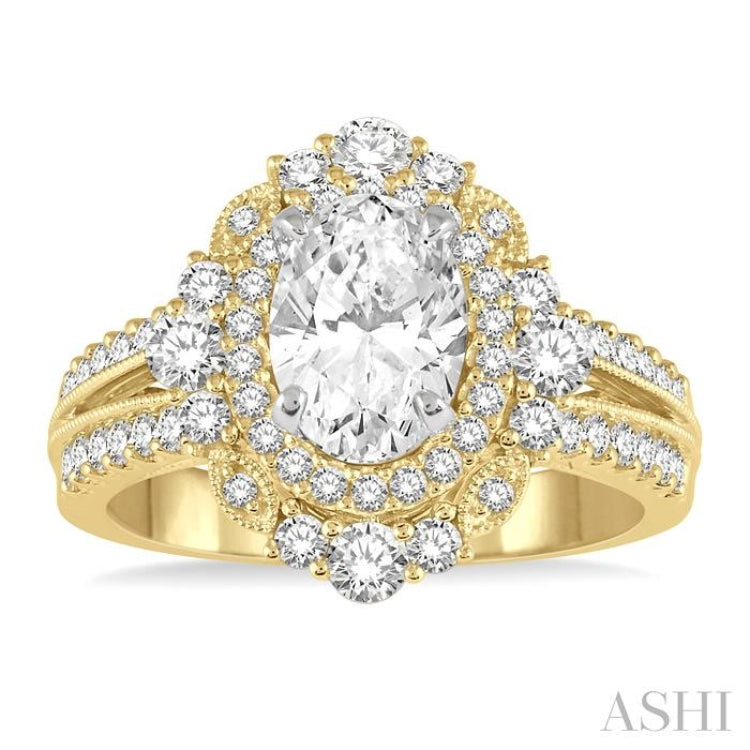 7/8 Ctw Oval Round Cut Diamond Semi-Mount Engagement Ring in 14K Yellow and White Gold