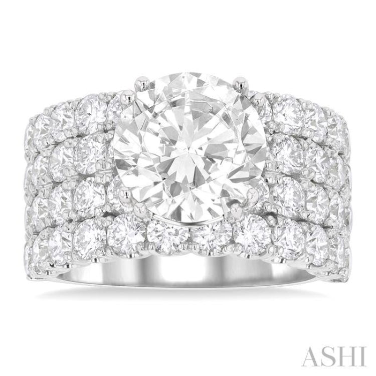 2 1/6 Ctw Wide Four Row Round Cut Diamond Semi-Mount Engagement Ring in 14K White Gold