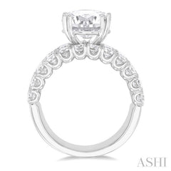 2 1/6 Ctw Wide Four Row Round Cut Diamond Semi-Mount Engagement Ring in 14K White Gold