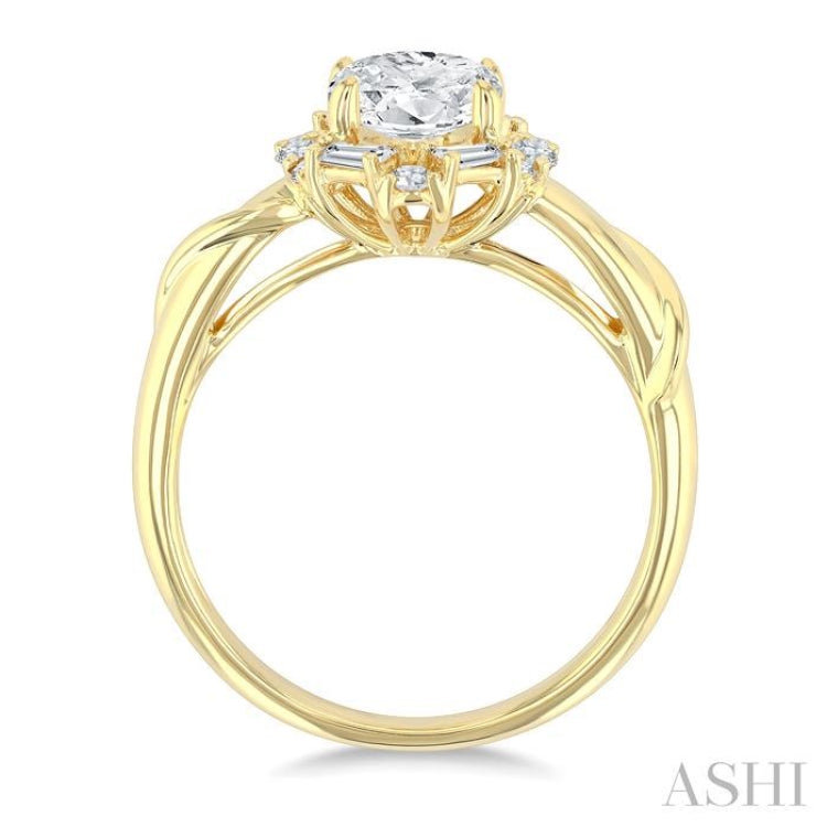 1/3 Ctw Oval Shape Baguette and Round Cut Diamond Semi-Mount Engagement Ring in 14K Yellow Gold