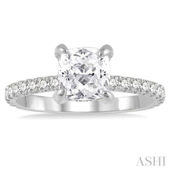 1/2 Ctw Round Cut Diamond Cushion Shape Semi-Mount Engagement Ring in 14K White Gold