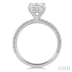 1/2 Ctw Round Cut Diamond Cushion Shape Semi-Mount Engagement Ring in 14K White Gold