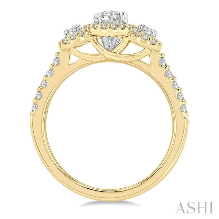 5/8 Ctw Oval Shape Past, Present & Future Round Cut Diamond Semi-Mount Engagement Ring in 14K Yellow and White Gold
