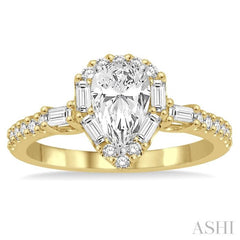 1 Ctw Diamond Engagement Ring with 1/2 Ct Pear Shape Center Stone in 14K Yellow and White Gold