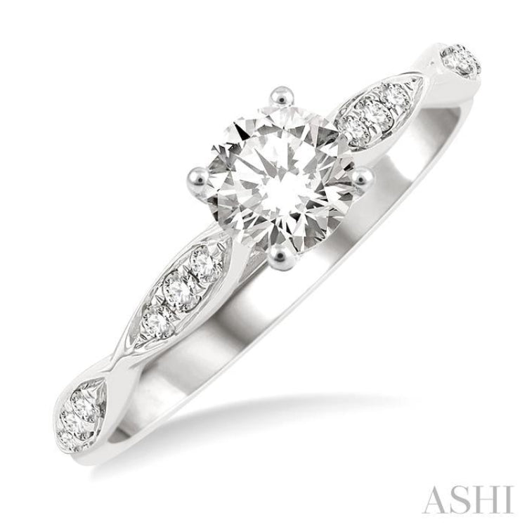 1/6 Ctw Marquise Carved Round Cut Diamond Semi-Mount Engagement Ring in 14K White Gold