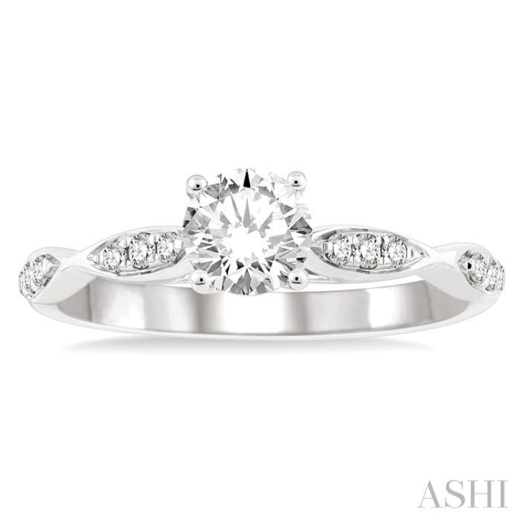 1/6 Ctw Marquise Carved Round Cut Diamond Semi-Mount Engagement Ring in 14K White Gold