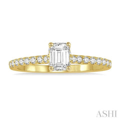 1/2 Ctw Round Cut Diamond Ladies Engagement Ring With 1/4 Ct Emerald Cut Center Stone in 14K Yellow Gold