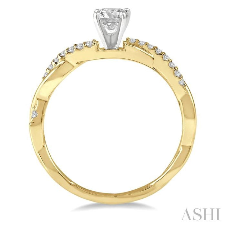 1/10 Ctw Round Center Semi-Mount Diamond Engagement Ring in 14K Yellow and White Gold