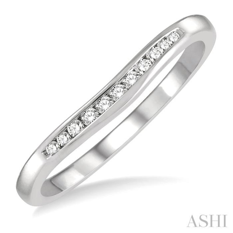 1/10 Ctw Round Cut Diamond Inlay Wedding Band in 14K White Gold