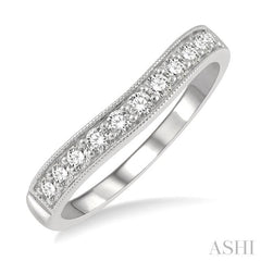 1/3 Ctw Curved Center Milgrain Border Round Cut Diamond Wedding Band in 14K White Gold