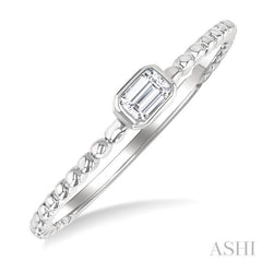 1/6 Ctw Ball Bead East-West Bezel Set Emerald Cut Diamond Stackable Petite Fashion Ring in 14K White Gold