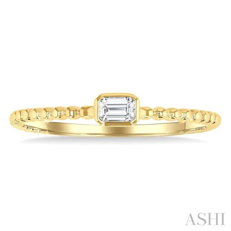 1/6 Ctw Ball Bead East-West Bezel Set Emerald Cut Diamond Stackable Petite Fashion Ring in 14K Yellow Gold