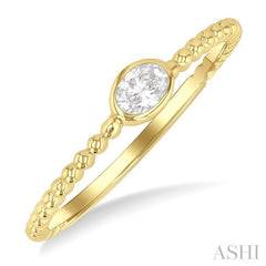 1/6 Ctw Ball Bead East-West Bezel Set Oval Cut Diamond Stackable Petite Fashion Ring in 14K Yellow Gold