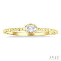 1/6 Ctw Ball Bead East-West Bezel Set Oval Cut Diamond Stackable Petite Fashion Ring in 14K Yellow Gold
