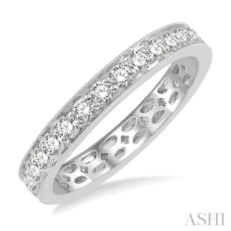 1 Ctw Round Cut Diamond Eternity Wedding Band in 14K White Gold