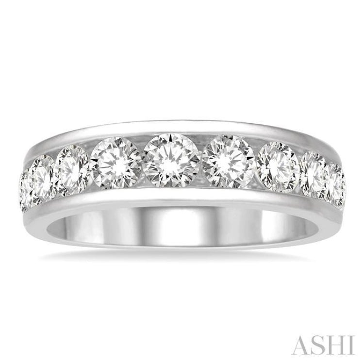 2 Ctw Channel Set 11 Stone Round Cut Diamond Wedding Band in 14K White Gold