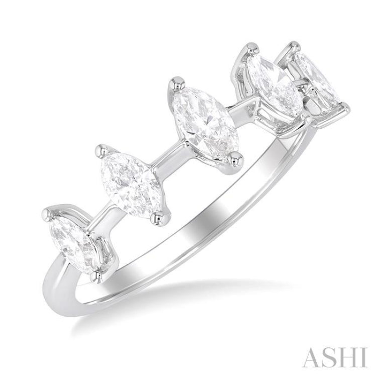 3/4 Ctw Marquise Cut Diamond Half Eternity 5-Stone Fashion Band in 14K White Gold