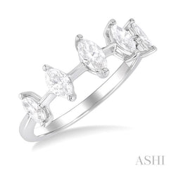 3/4 Ctw Marquise Cut Diamond Half Eternity 5-Stone Fashion Band in 14K White Gold