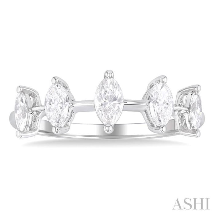 3/4 Ctw Marquise Cut Diamond Half Eternity 5-Stone Fashion Band in 14K White Gold