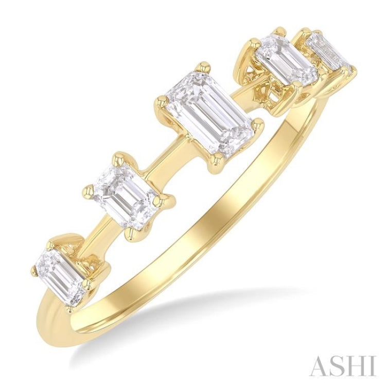 3/4 Ctw Emerald Cut Diamond Half Eternity 5-Stone Fashion Band in 14K Yellow Gold