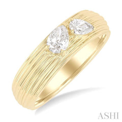 3/8 Ctw Textured Shank 2-Stone Pear Cut Diamond Fashion Band in 14K Yellow Gold