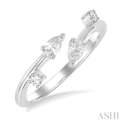 1/4 Ctw Open Bypass Pear and Round Cut Diamond Fashion Ring in 14K White Gold