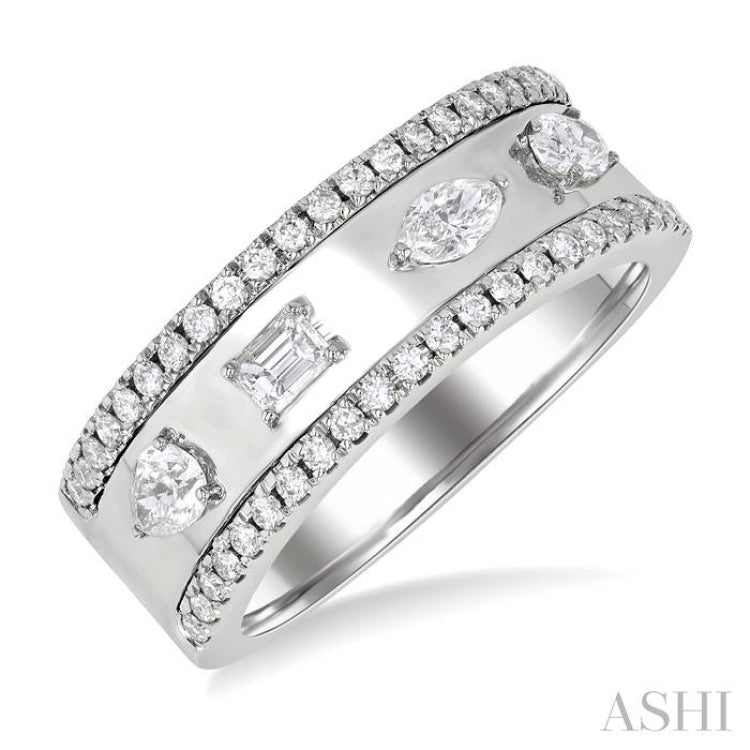 5/8 Ctw Mixed Shape Cut Diamond Fashion Wide Band in 14K White Gold