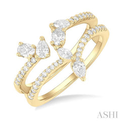 3/4 Ctw Mixed Diamond Cut Fashion Open Ring in 14K Yellow Gold