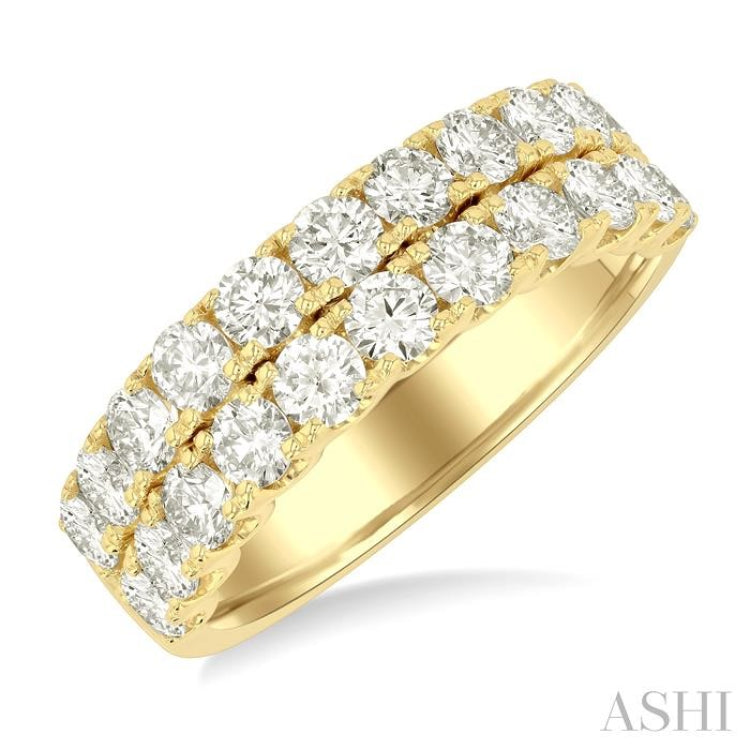 2 Ctw Twin Row Round Cut Diamond Wide Wedding Band in 14K Yellow Gold