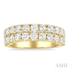 2 Ctw Twin Row Round Cut Diamond Wide Wedding Band in 14K Yellow Gold
