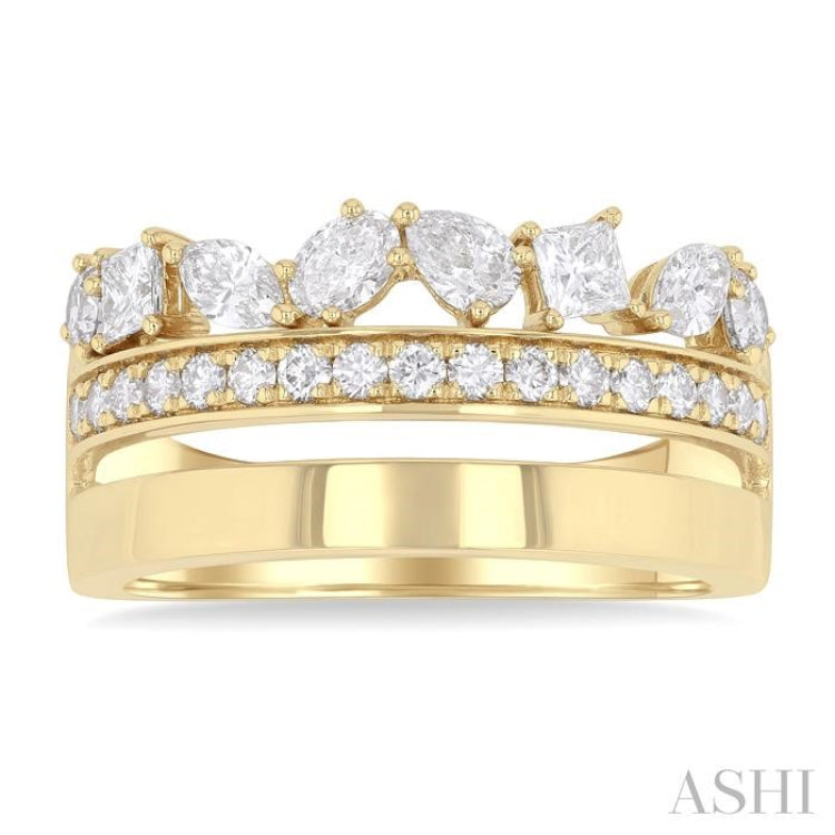 1 1/6 Ctw Split Top Mixed Diamond Cut Bold Gold Fashion Wide Band in 14K Yellow Gold