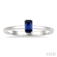 5x3 MM Octagon Shape Sapphire Precious Solitaire Ring in 14K White Gold