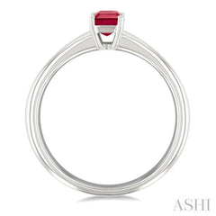 6x4 MM Octagon Shape Ruby Precious Solitaire Ring in 14K White Gold