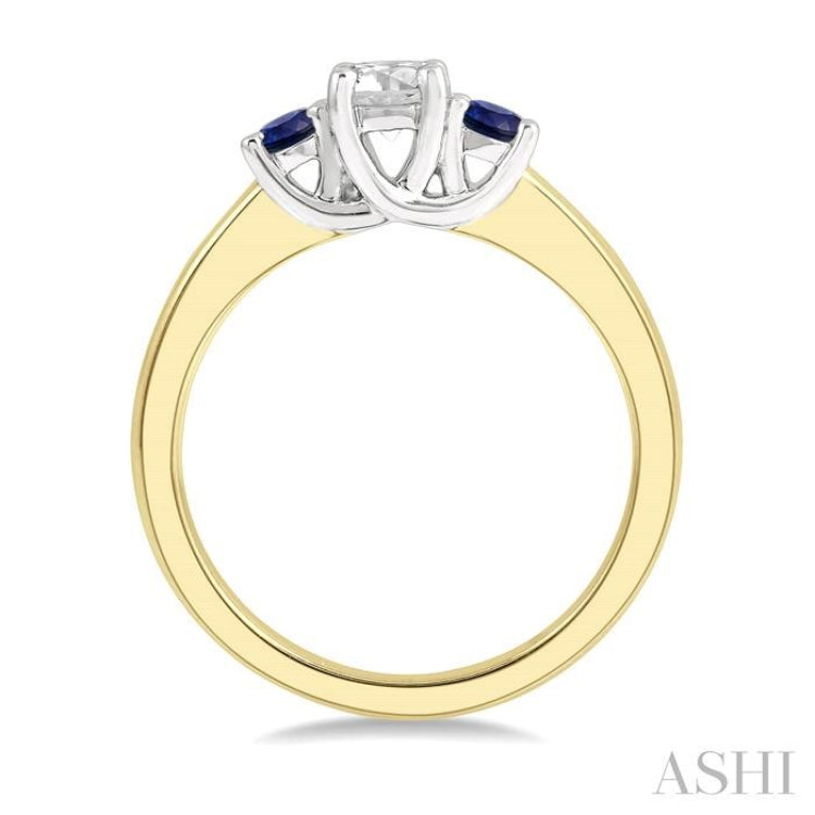 2.70 MM Round Shape Sapphire and 1/3 Ctw Past, Present and Future Round Cut Diamond Precious Ring in 14K Yellow and White Gold
