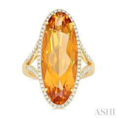 26x10 MM Oval Cut Citrine and 1/2 Ctw Round Cut Diamond Halo Semi-Precious Ring in 14K Yellow Gold